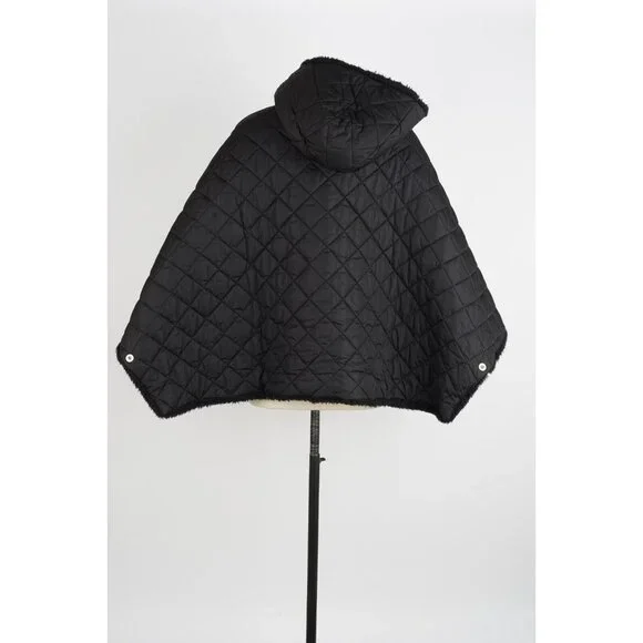$1,980 Mackintosh Reversible Shearling Quilted Poncho Jacket Black Size 8 NEW